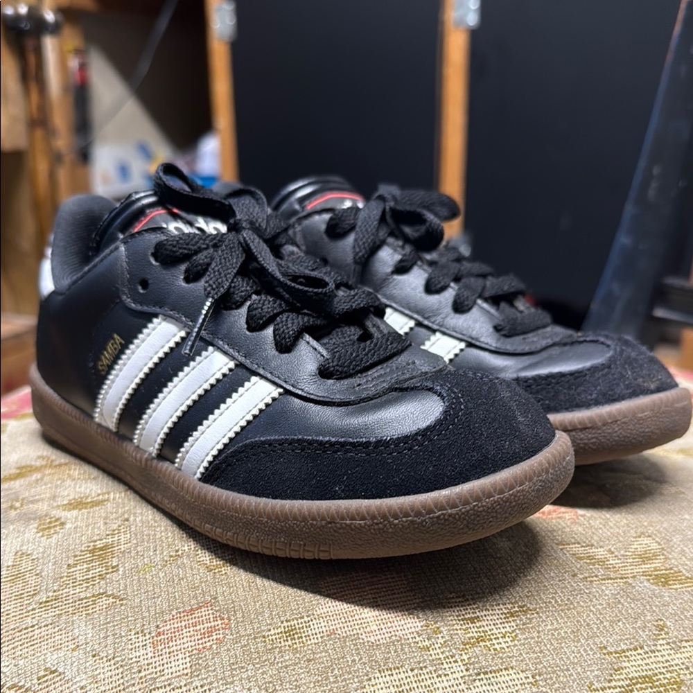 Adidas Kids Black and White Sneakers with Brown Sole